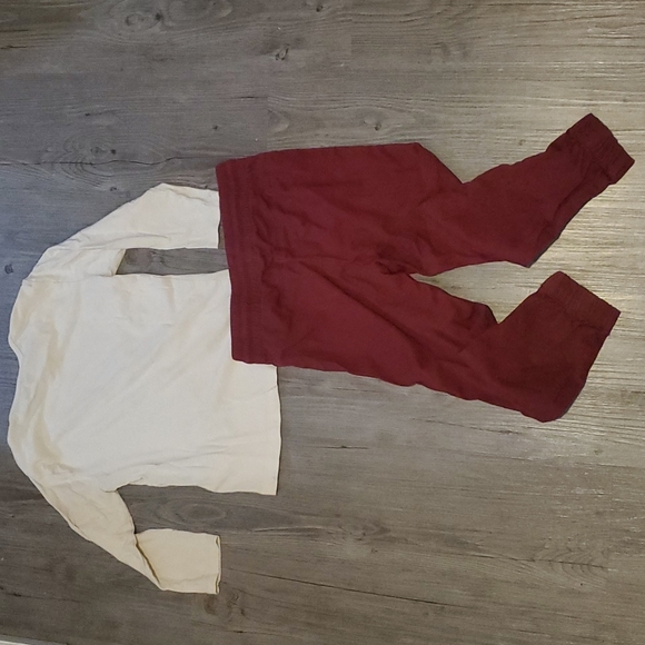 🧡 H&M | Toddler 2-Piece Outfit Pant & Shirt | 3-4 Y 4T | Red Cream - Picture 2 of 5